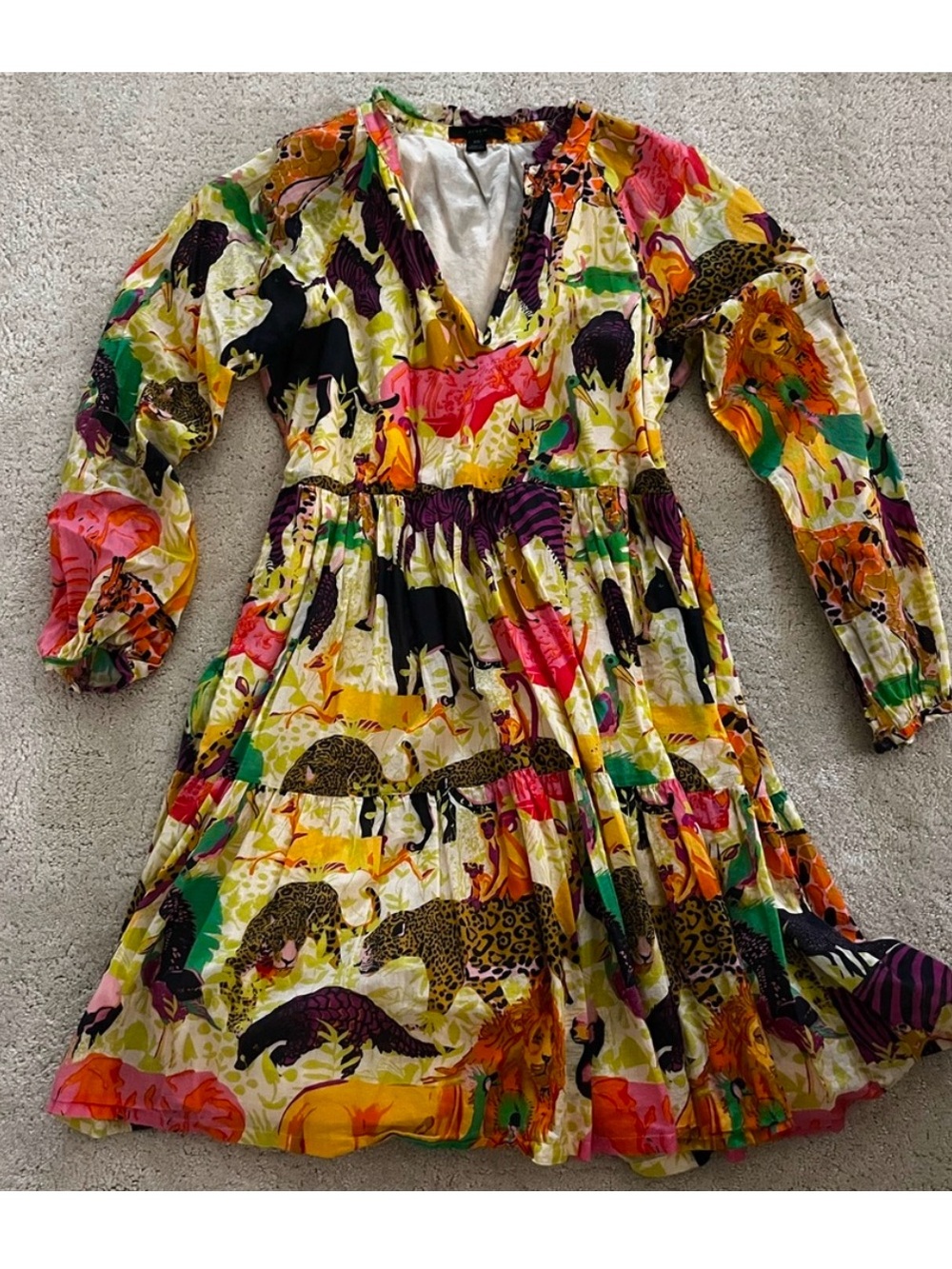 J. Crew Multicolor Animal-Print Long Sleeve Kids Dress